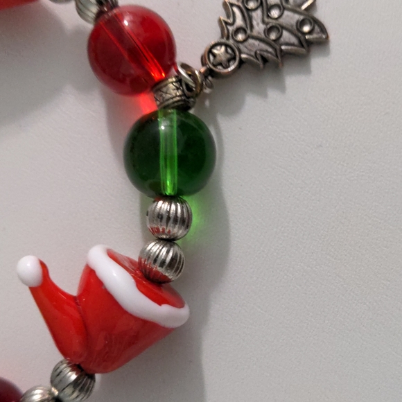 Whimsical Fun Slip-On Christmas Bracelet with Santa Hats and Xmas Trees - Picture 4 of 8